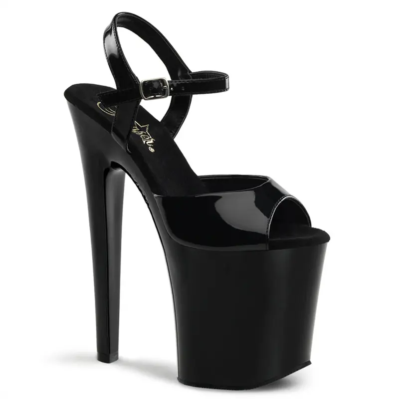 Pleaser Xtreme-809 Women's Stylish Heeled Sandals, 8 In High Heels, 4-in Chrome Platform, Peep Toe Ankle Strap Buckle, Supportive Rubber Sole Party Evening Footwear