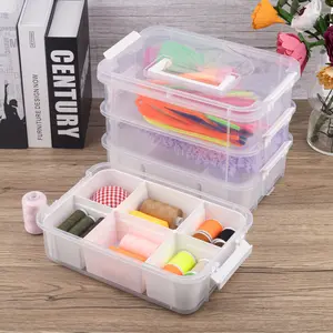 Craft Organizers and Storage, 10QT 4-Layer Durable Sewing Organizer for Sewing Supplies with 2 Removable Trays, DIY Kit Container for Seasonal Decor, Tool, Scrapbook and Art Supplies