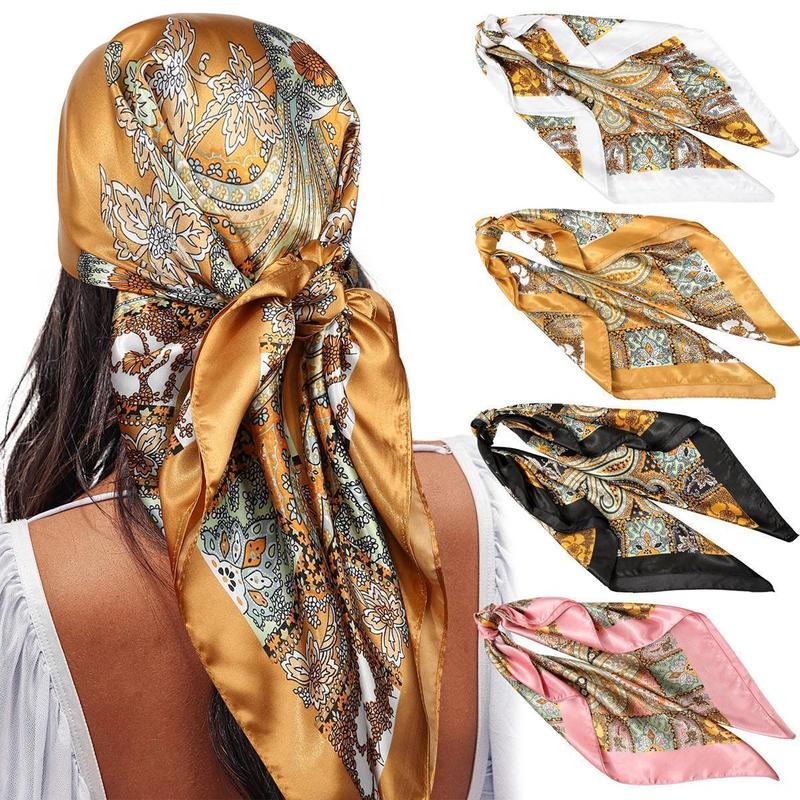 AWAYTR 4PCS/set 35” Large Square Head Scarves Silk Like Neck Scarf Bandana Hair Sleeping Head Wrap Fashionable Hair Scarfs for Women TikTokShopBlackFriday