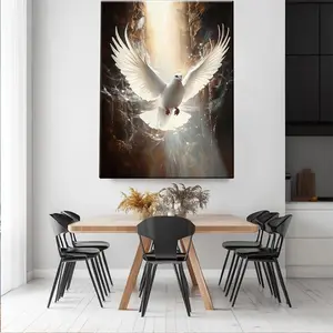 2D Flat, White Dove with Spread Wings Flying Art Print - Elegant Pine Wood Framed HD Canvas Wall Art, Serene Nature-Inspired Decor for Living Room, Bedroom, Office & Kitchen, Unique Home Decor, 2D Flat	
