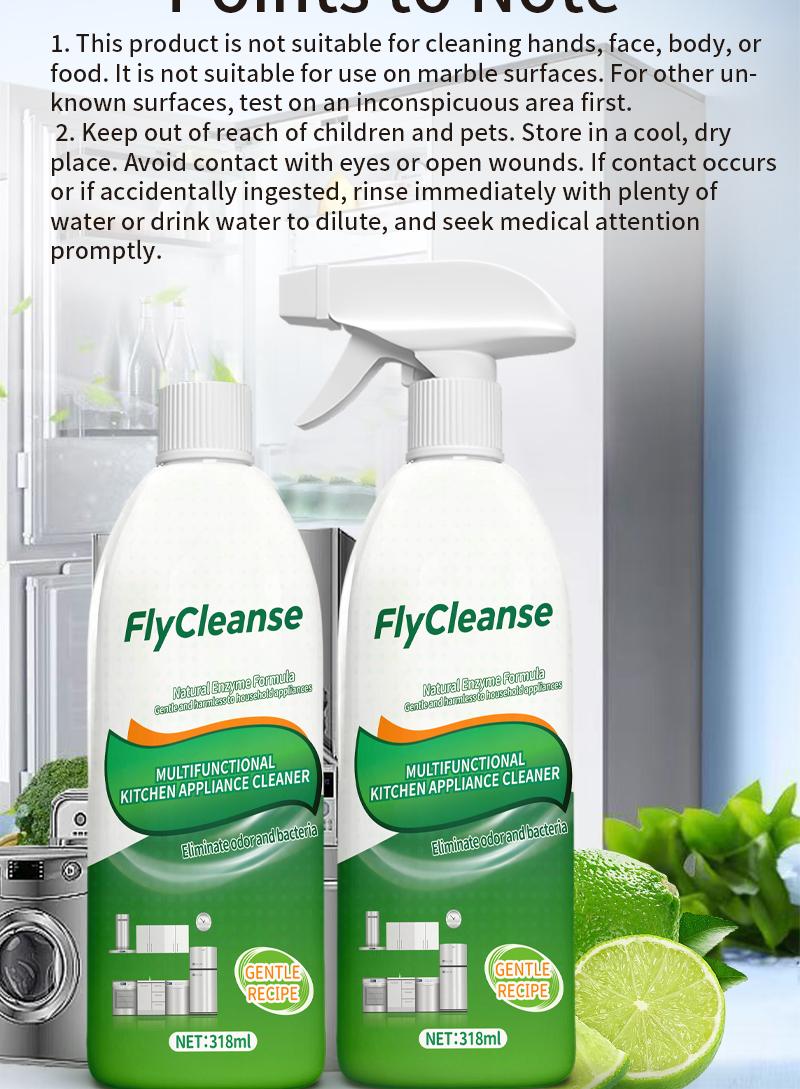 FlyCleanse Natural Enzyme Formula - Kitchen Grease Cleaner - Fast-Acting Grease-Removing Spray for Kitchen Stoves and Range Hoods - 318 ml per bottle