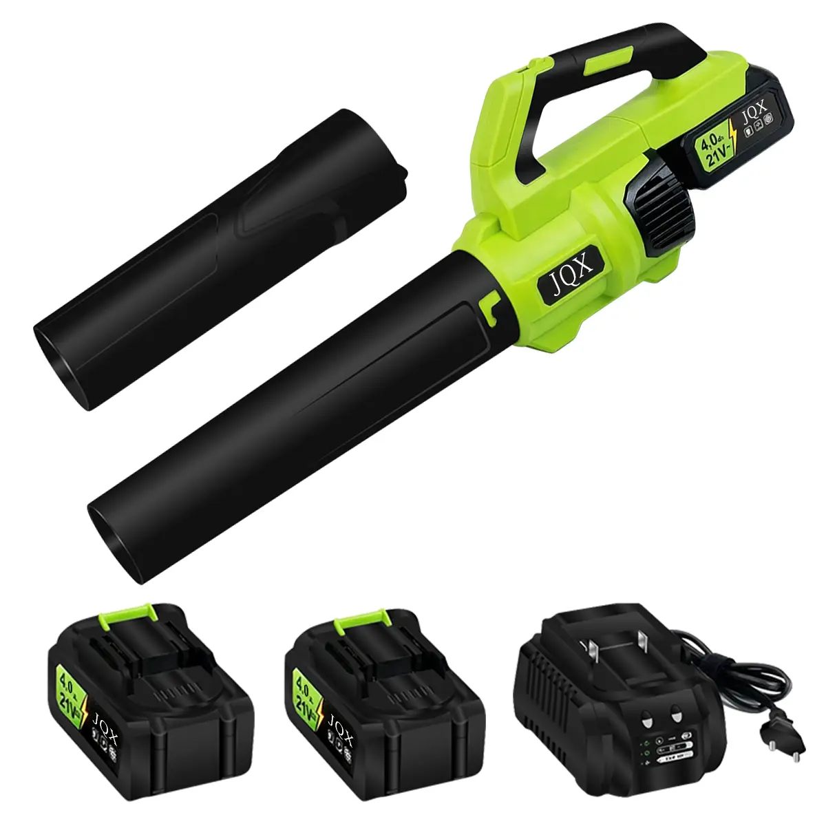 JQX Cordless Electric Leaf Blower, 21V 4000mAh Battery, Quick Charger, Turbo Dual-Speed Motor, 2-Gear Setting, Ergonomic Ergo Handle, Efficient for Leaf, Snow Cleaning