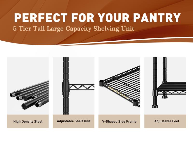 【Storage Shelf】5-Tier 59''H Storage Shelving Unit, Height is freely Adjustable & No Sharp Edges,Heavy duty & Safer Shelf,Garage tool box Standing Shelf,Closet rack,Shoe rack,Kitchen Appliance Storage Rack,The All-in-One Value,59"H*24"W*14"D