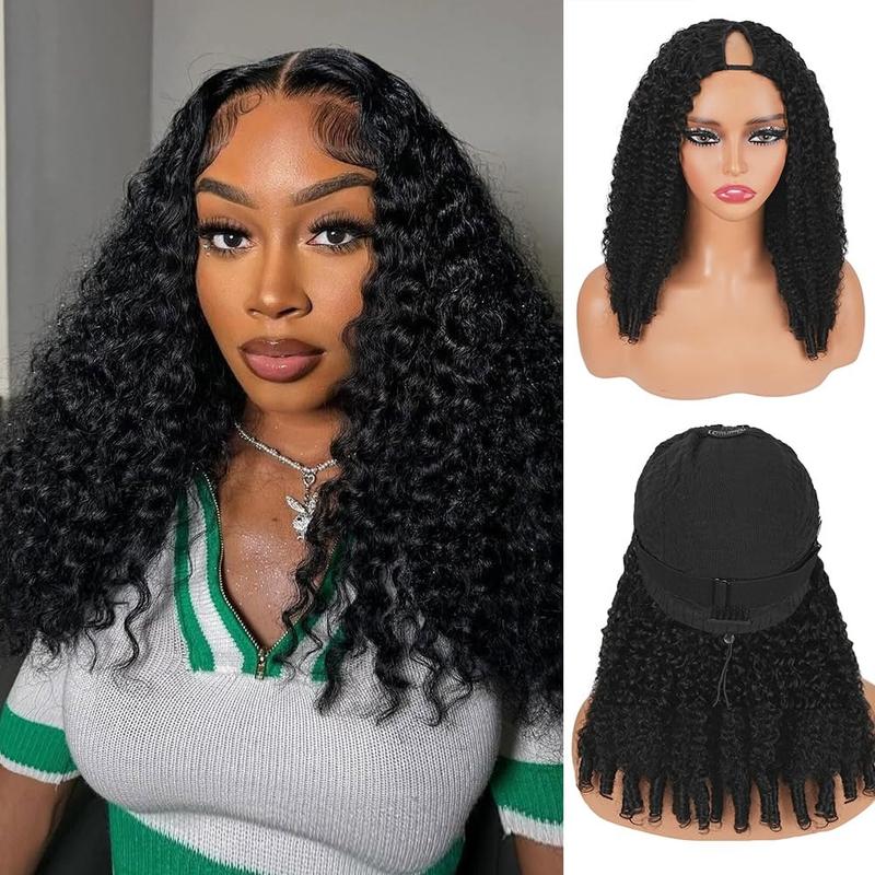 Half Wig Human Hair Burmese Curly Glueless Wig Human Hair Ready to Wear Kinky Curly 3 IN 1 Half Wig With Drawstring 180% Curly Half Wig