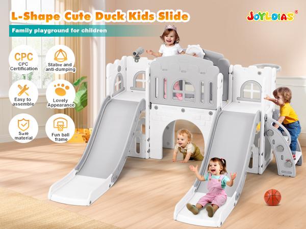 9 in 1 Toddler Slide Set with Double Slides Climber Basketball Hoop Tunnel Telescope Storage Non-Slip Steps Indoor Outdoor Playset for Toddlers Age 1-3+