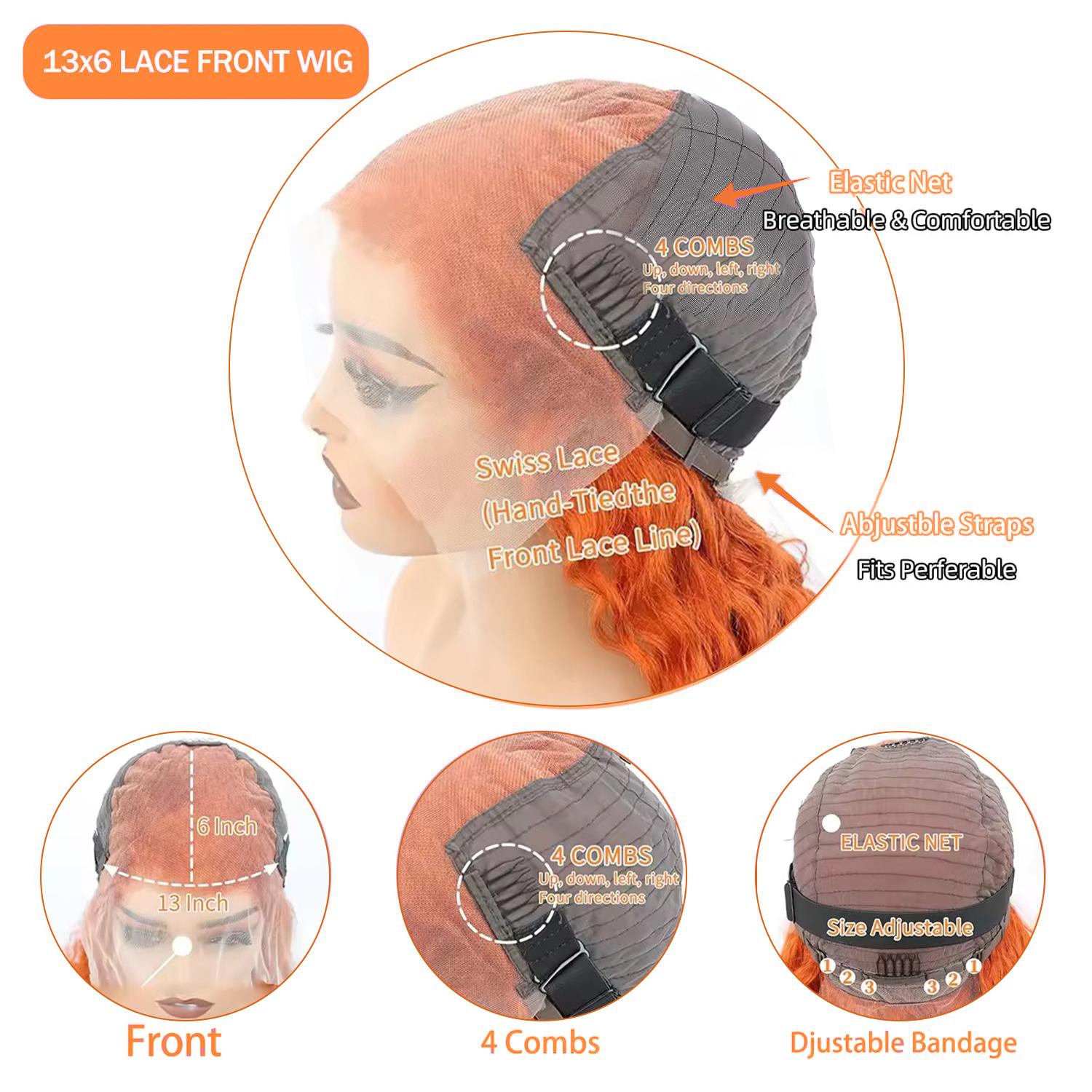 [30 inch only $129]DROSUUD Orange Ginger 13x6 Lace Frontal Wig #350 Color 180 Density Deep Wave Transparent Lace Human Hair Pre Plucked Natural Hairline with Baby Hair#Summervibes
