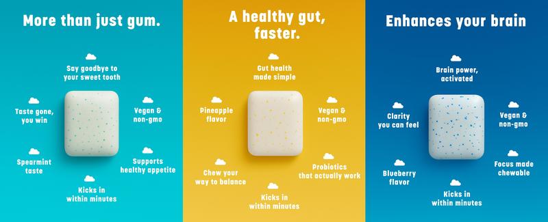 Clooudie California, New Year New Me Bundle: Tastless Chewing Gum + Probiotic Chewing Gum + Focus Chewing Gum, Support Gut & Digestive Wellness, Reduce Sweet Signal, Help With Eating Healthy, Acitivate Focus, Clinically Tested, Vegan, Non-GMO & Sugar-Free