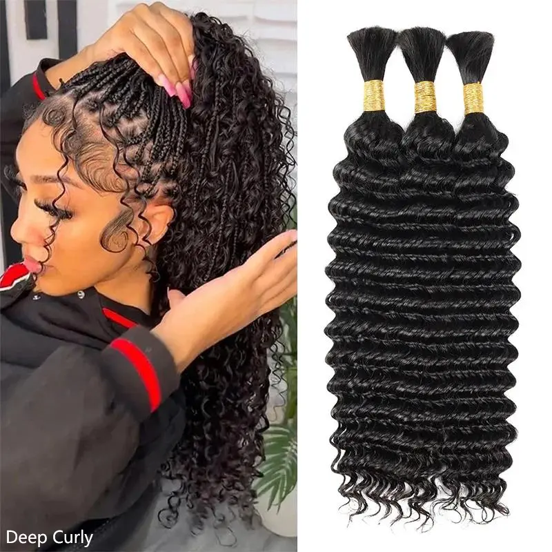 ISEE 1 Pcs/50g Natural Black & Highlight Brown Color Deep Curly & Afron Curly Bulk Hair Extensions For Braiding Deadlock Human Hair Vacation Hair #Summervibe#ISEECrochetNewArrivals