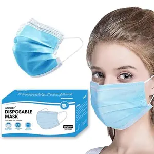 NNPCBT Blue Disposable Face Masks 100 Pack,3-Ply Breathable Mask For Adults,Great For Outdoors,Home, Office, School