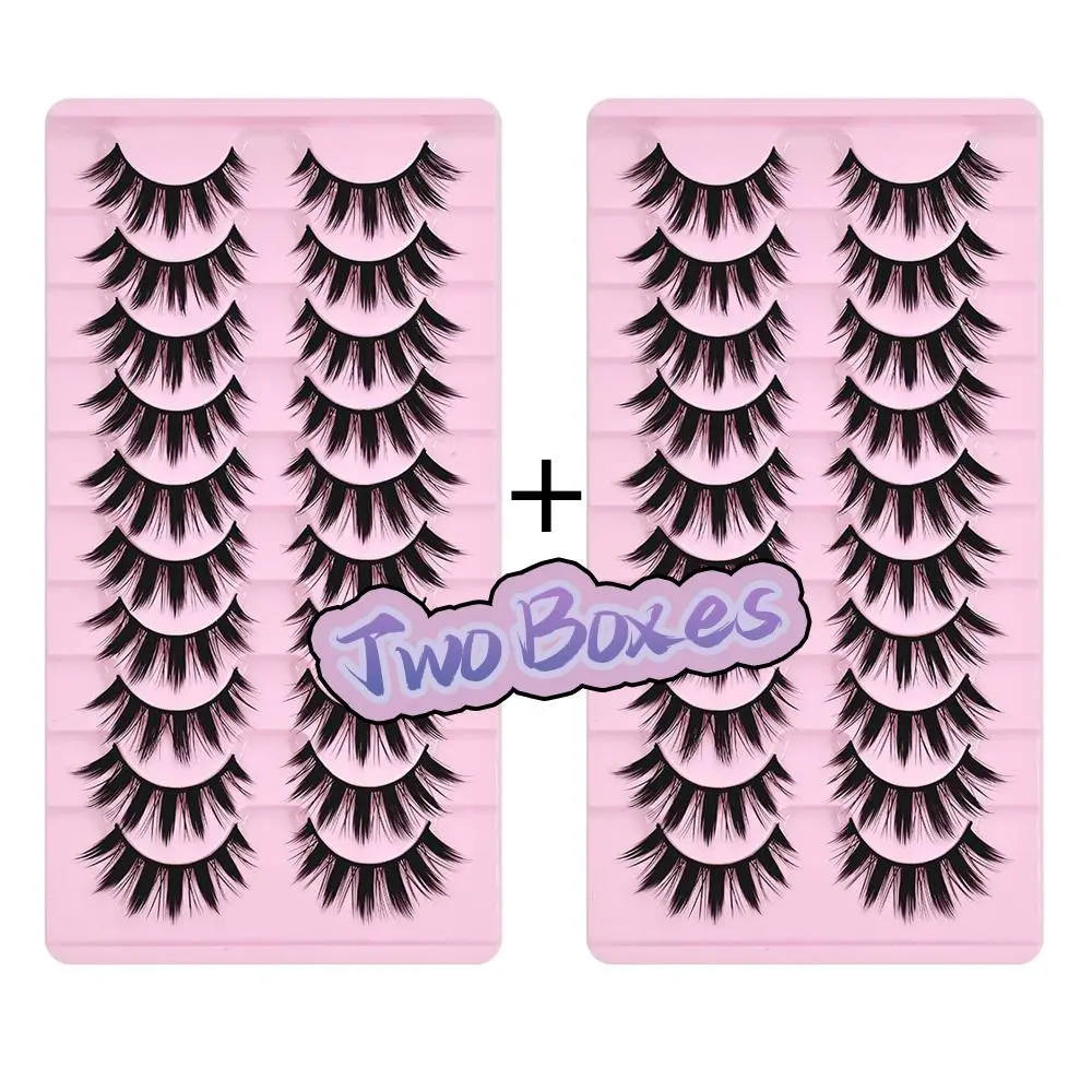 Reusable Anime Cat Eye False Eyelashes, 2 Boxes of 10 Pairs Dense Mixed Curl Synthetic Lashes, 0.07mm Thick, Japanese Cosplay Style, Solid Form Makeup