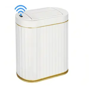 ZENSWIPE Automatic Motion Sensor Trash Can - 2 Gallon Slimline for Bathroom, Bedroom, Kitchen, Office - White with Gold Trim