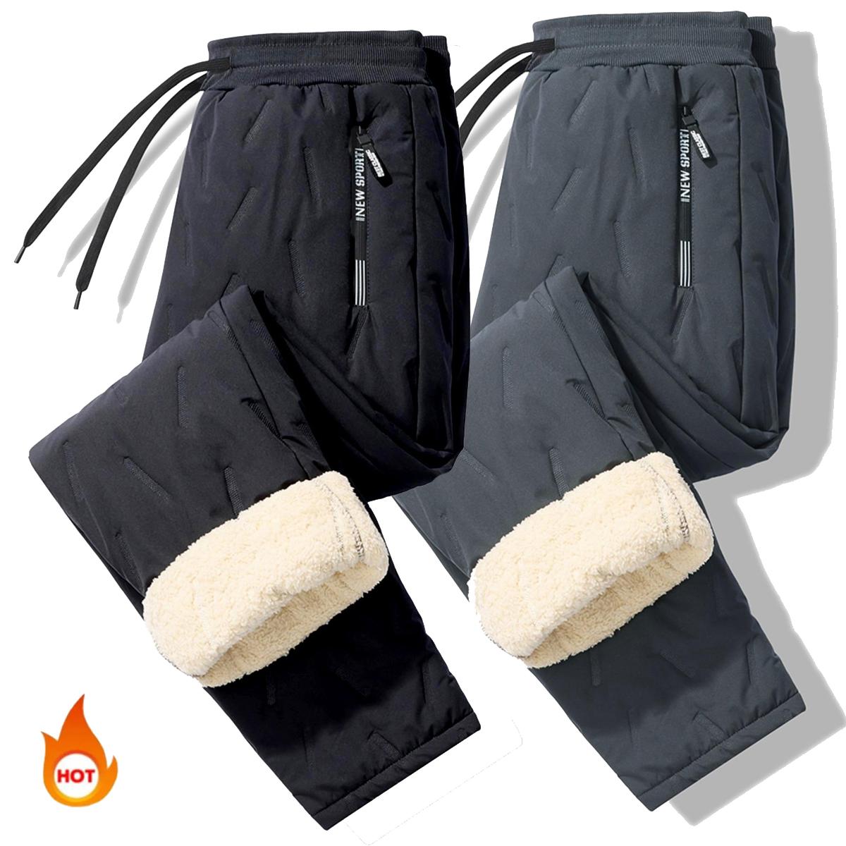 Men's Multi-piece set of solid color zip pocket thermal pants, regular comfortable casual waterproof drawstring waist, autumn and winter fleece-lined pants, sports casual, three-color simple sportswear, winter essential, everyday casual　 Plain SpringState