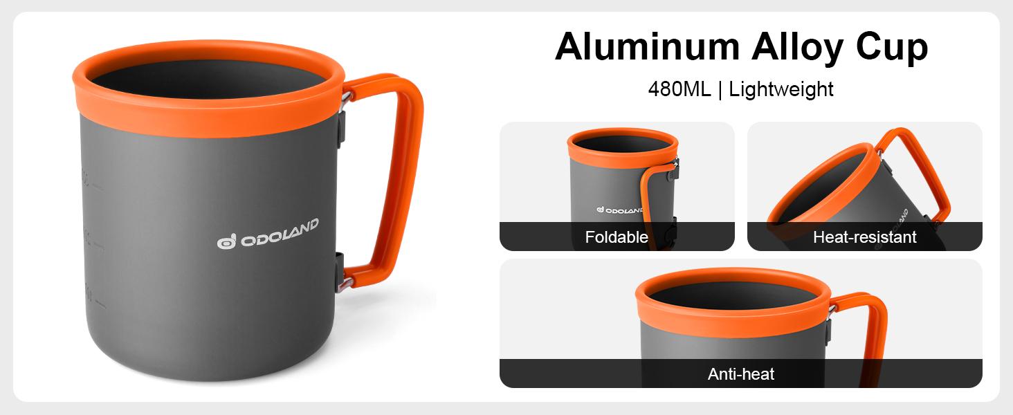 Odoland Camping cookware Camping Cooking Set with Portable Camping Stove Camping Mess Kit Include Mug, Folding Utensil Set, Canister Stabilizer for Backpacking Outdoor Hiking & Picnic