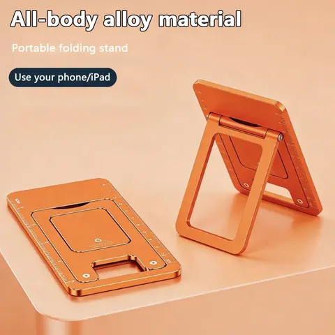 Aluminum Alloy Collapsible Adjustable-Height Smartphone Tablet Holder - Compact Fold Desk Accessory, Hands-Free Viewing Support for iPhone, iPad Pro/Air/Mini & Other Devices