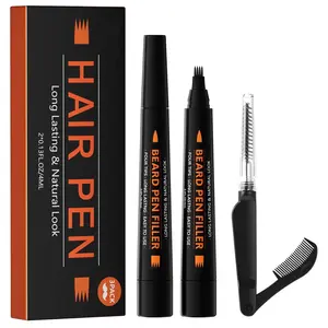 Beard Pen Filler for Men Black Four-fork Tip Styling Pen Waterproof Sweatproof Long Lasting Enhances Facial Hair Professional-grade Beard Pencil with Ergonomic Grip 3-Pack