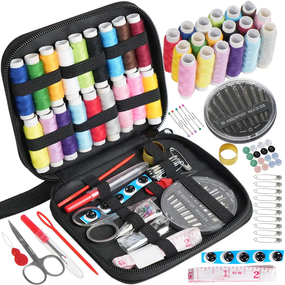 Portable Mini Basic Sewing Kit with Mixed Color Canvas Travel Everyday Repairs Emergencies Quick Fixes Essential Supplies Includes Thread Set Complete Tools Ideal for Sewing Travelers Students Christmas Gifts for Mother