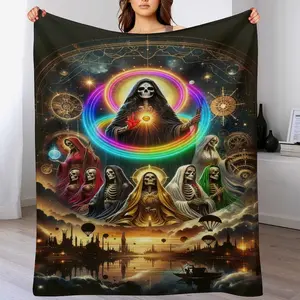 la gloria de la santa mierte Flannel Blanket, Day of the Dead Art Print Pattern,Soft Cozy Lightweight Warm,Suitablefor Halloween Decor,Home Decor,Living Room,Bedroom,Sofa,Travel,Perfect Gift for Birthday,Anniversary,or Thanksgiving Day.