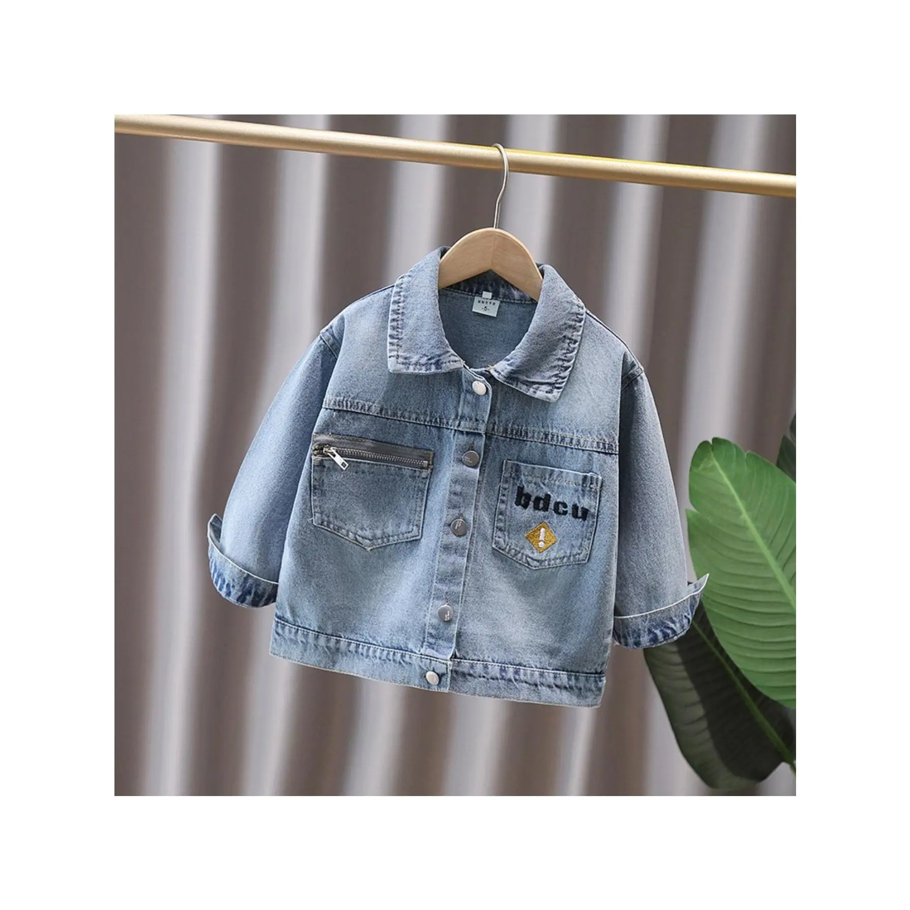 Boys' Denim Look Long Sleeve Polyester Clothes - 3-4y,4-5y,5-6y Spring Fall Casual Top, Buttons, Washable Lightweight Daily Outfit Coat