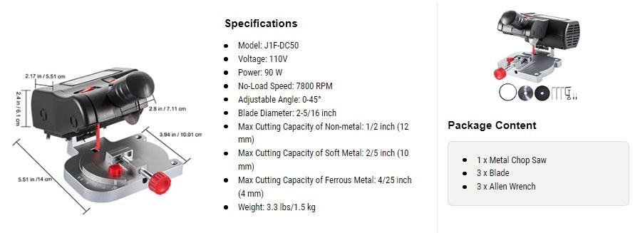 VEVOR Mini Miter Cut-off Chop Saw, TikTokShopBlackFriday, Two 2-5/16" Blade of Steel and Resin with 1/2" Cutting Depth, 0~45° Benchtop Miter Saw for Copper, Aluminum, Wood, Zinc in Hobby Craft