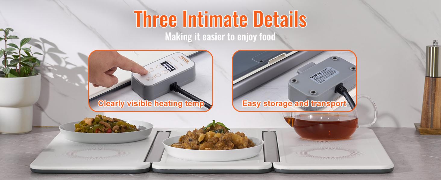 VEVOR Electric Warming Tray, 18.9" x 10.2" Portable Cold Rolled Sheet Heating Tray with Temperature Control (35-100℃), Perfect for Catering, House, Parties, Events, Entertaining and Holiday, White