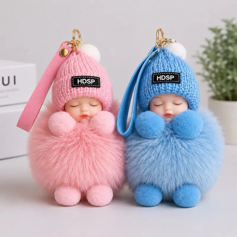 2PCS Handmade Sleeping Baby Doll Keychain - Practical, Exquisite Craftsmanship, Stylish Design, Luxury Fashion Keychain for Shopping Use, Purse Charm Gift for Mom