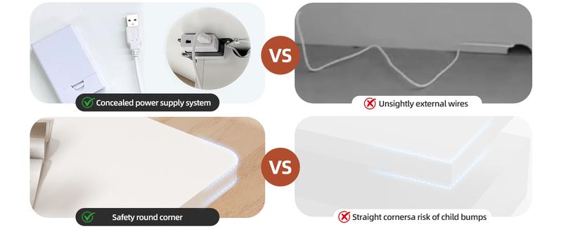 Dragosum Contemporary Coffee Tables for Living Room, LED Coffee Table with Rounded Corner in 16 Colors, High Gloss 2 Tiers Table with Hidden Power Supply