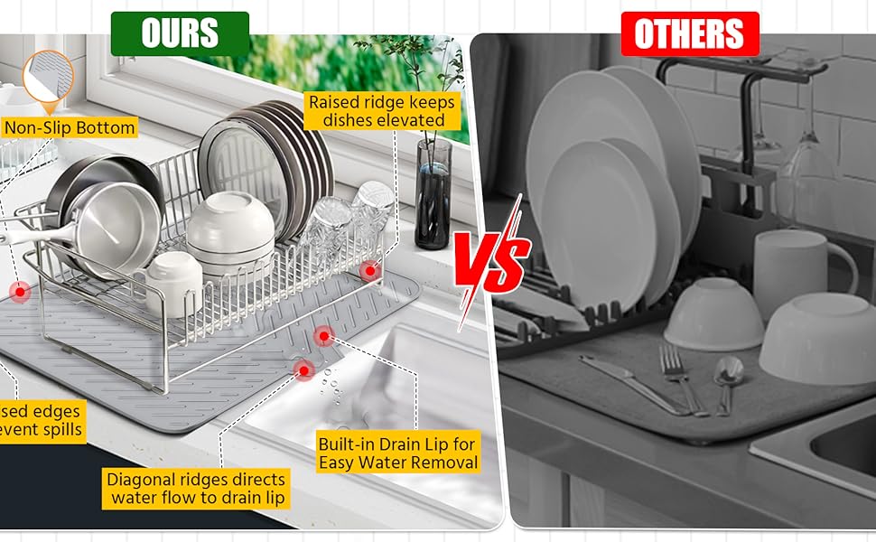 Silicone Large Size Dish Drying Mat with Built-in Drain Lip Dish Drainer Mats for Kitchen Counter Easy-Clean High Temperature Resistance Coaster, Perfect Gift for Valentine's Day Father's Day Mother's Day Anniversary Birthday