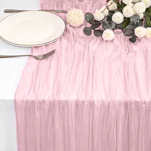 REWOMC 10 Pack Cheesecloth Table Runner 35 x 70 inch Long Boho Gauze for Wedding Decor Bridal Shower Birthday Party Semi Sheer Natural Fabric