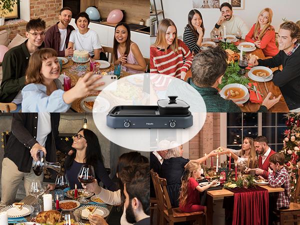 Pukomc ProGrill 2-in-1 Electric Grill | Reversible Grill/Griddle Plate, 1500W Dual-Zone Temp Control, Detachable & Dishwasher Safe, Stainless Steel + Oil Drip Tray