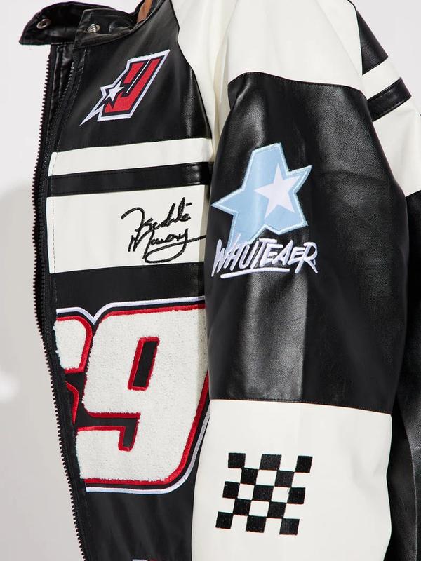 Racing Flag Bomber Jacket - Black/White