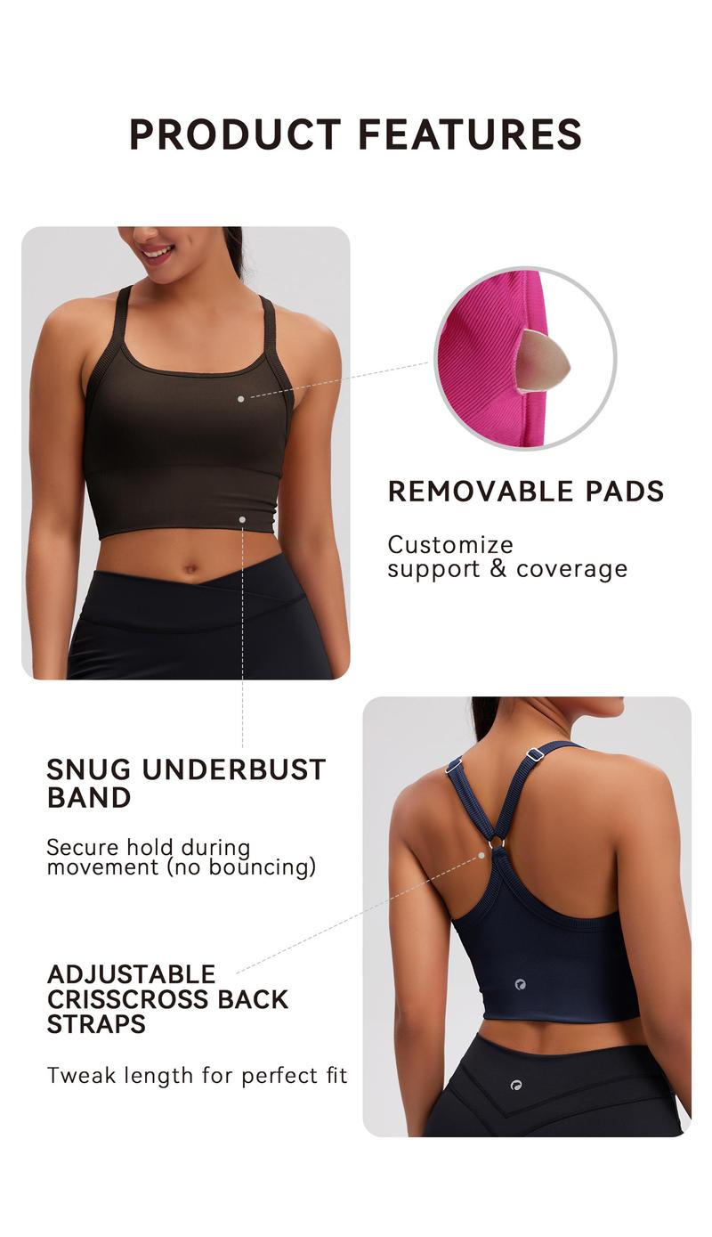 OQQ Women's Square Neck Tank Top, Removable Pads Casual Basic Top Fitness Workout Top Criss Cross Back  Cami