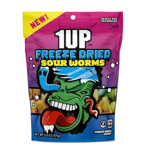 1UP Candy Freeze Dried Sour Worms | Crunchy Freeze-Dried Sour Candy (1, 6 or 10 Pack)