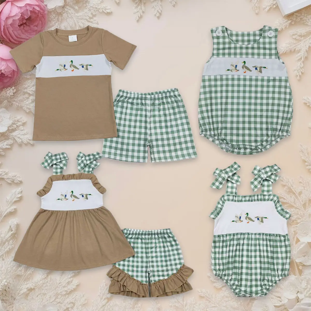 U Kids Outfits Baby Girl Boy Sibling Ducks Tunic Plaid Shorts Rompers Clothes Sets Casual Wear Cotton Fabric Season Clothing Adorable Matching Summer Gift Set Special Gift Set