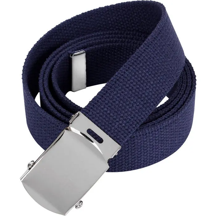 Military Style Cotton Canvas Heavy Duty Belt - 1.25" Wide, Detachable Chrome Metal Buckle for Buckle Swaps, Secure Stays Put, Adjustable Fit for Uniform Wear & Belt for Jeans, Navy Blue