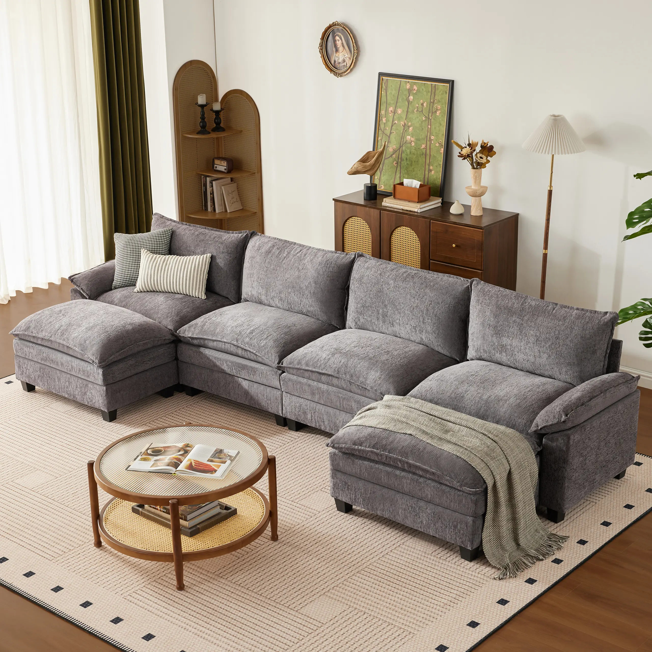 【2-3 Packages】115-149 Inch Modular Couch Sectionals with Ottoman, Big Comfy Cloud Couches, L/U Shaped 4-6 Seat Modular Sectional Sofa, Modern Cloud Sectional Couches for Living Room, Deep Seat Sofa