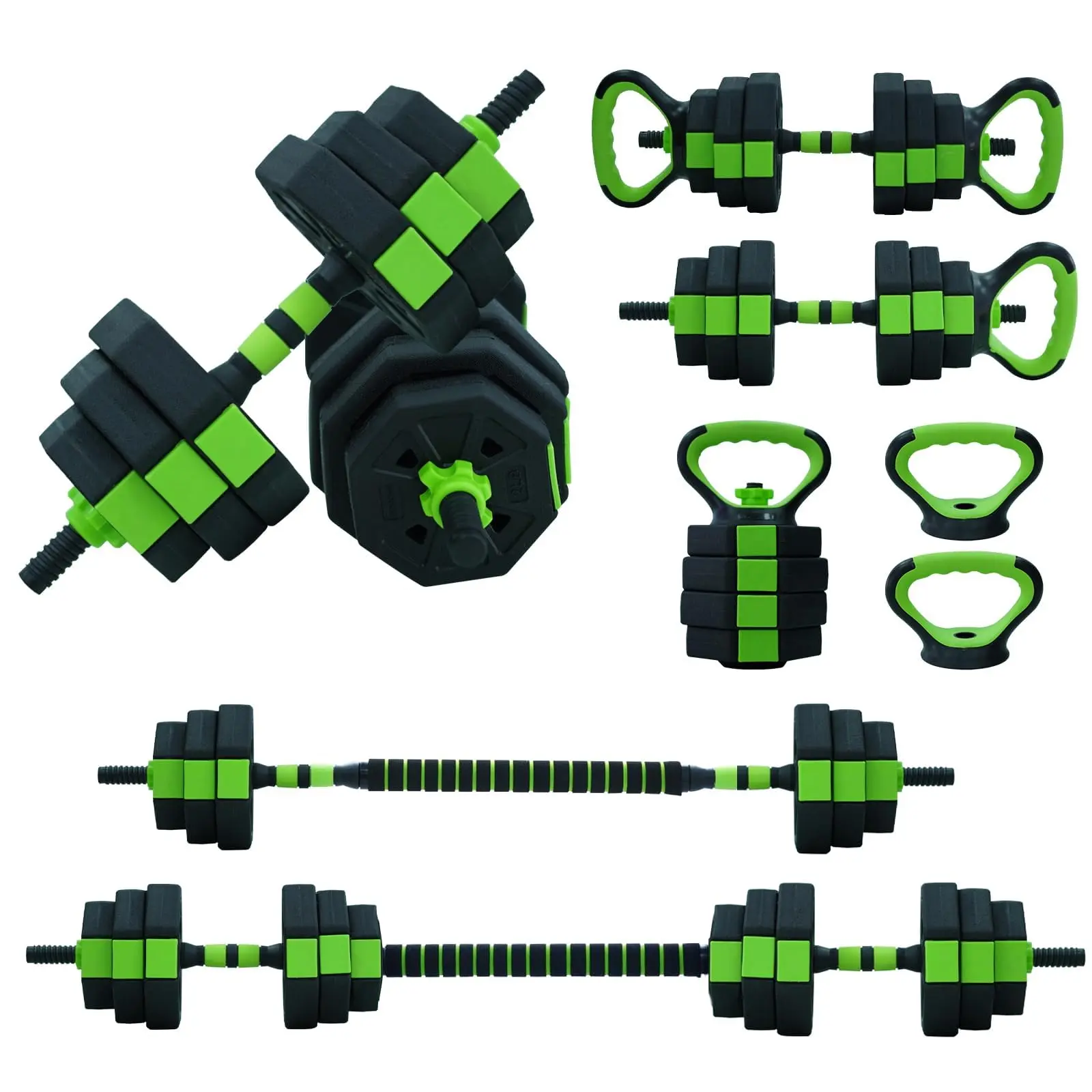 4-in-1 Adjustable Dumbbell Set – Converts to Barbell, Kettlebell & Push-Up Stand – Multifunctional Free Weights for Home Gym Strength Training, 30/44/66/88 lbs