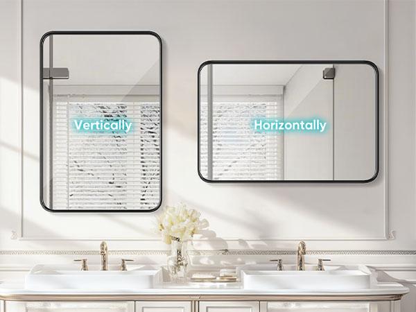 Bathroom Mirror Vanity Mirror for Wall, Aluminum Alloy FramedFarmhouse,Anti-Rust,Tempered Glass, Rounded Rectangle,Hangs Horizontally or Vertically
