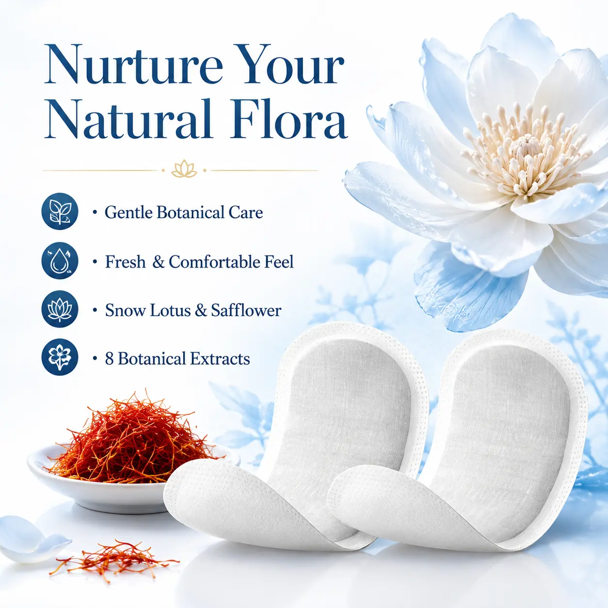 Gentle Warming Daily Feminine Pads with Herbal Snow Lotus, 10 Count Individually Wrapped Soft Pads for Travel & Freshness, Soft Pad