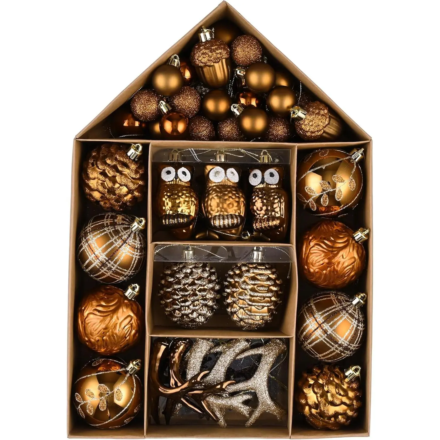 Fall Ornaments for Christmas Trees, 70ct Bronze Copper and Gold Shatterproof Christmas Tree Decorations, Woodland Brown Hanging Ball Ornaments Bulk for Thanksgiving Autumn Harvest Decor