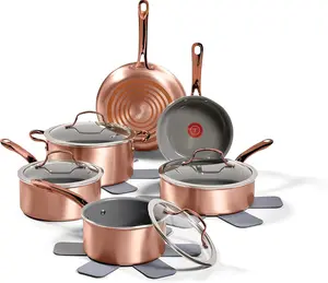 T-fal Preserve Ceramic, Non stick Cookware Set 13-Piece, Oven & Broiler Safe up to 350°F, Includes Stockpot, Saucepans, Frying Pans, Protectors, Pots and Pans, Rose Gold