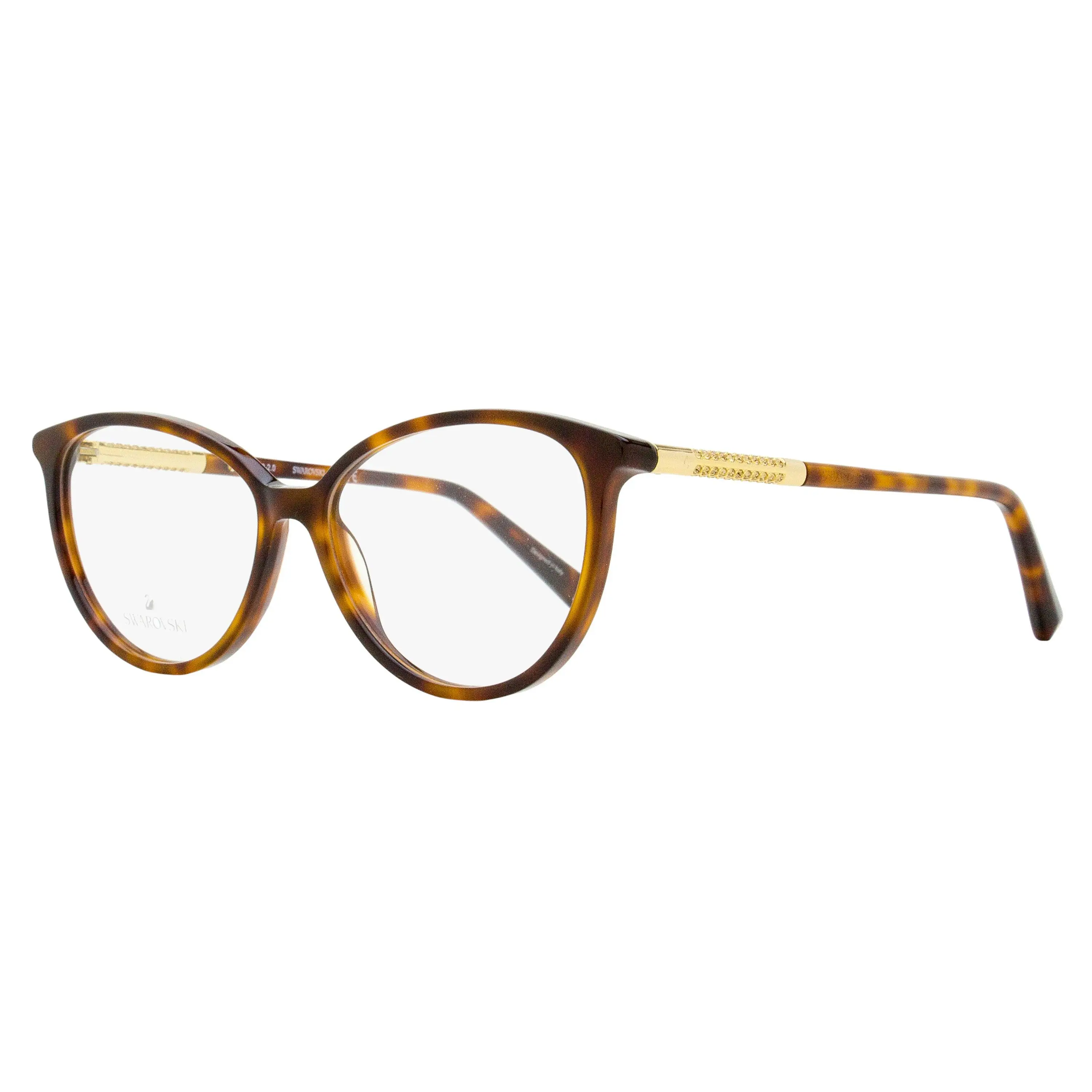 Luxury Women's Swarovski Modern Oval Optical Eyewear Fashion Frames - Dark Havana Acetate, Luminous Crystal Accents, Female Metal-Infused Design, SK5385 54mm Non-Prescription Accessory Glasses, Di(2-Ethylhexyl)Phthalate (DEHP) Compliant