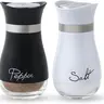 Set of 2 Salt and Pepper Shakers Set - Salt Containers for Gifts, Kitchen Decor, BBQ Farmhouse Spice Dispenser with Glass Bottom, Black and White