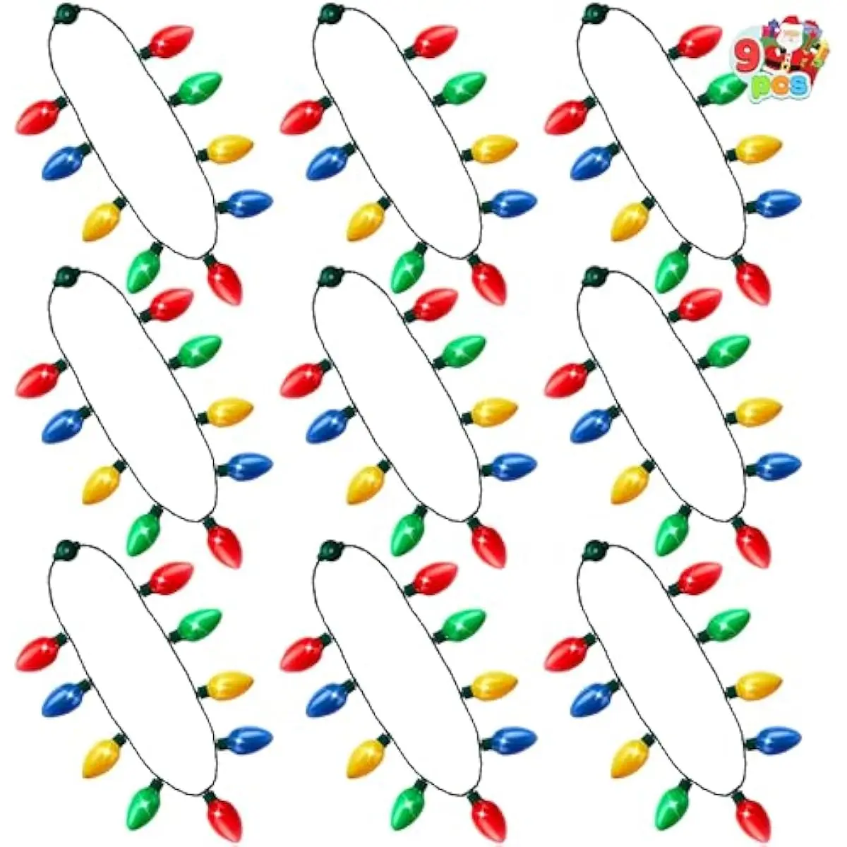 9 Packs Christmas Necklace LED Light Up Necklaces 9 Bulbs LED Holiday Party Favor Costume Accessories for Christmas Xmas Favor Party Supply