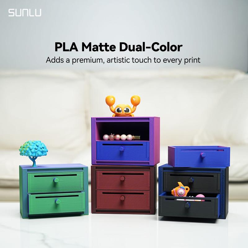 SUNLU Matte PLA Dual-Color 3D Printer Esthenic Filament 1KG, Seamless Two-Tone Shifts & Soft Matte Finish