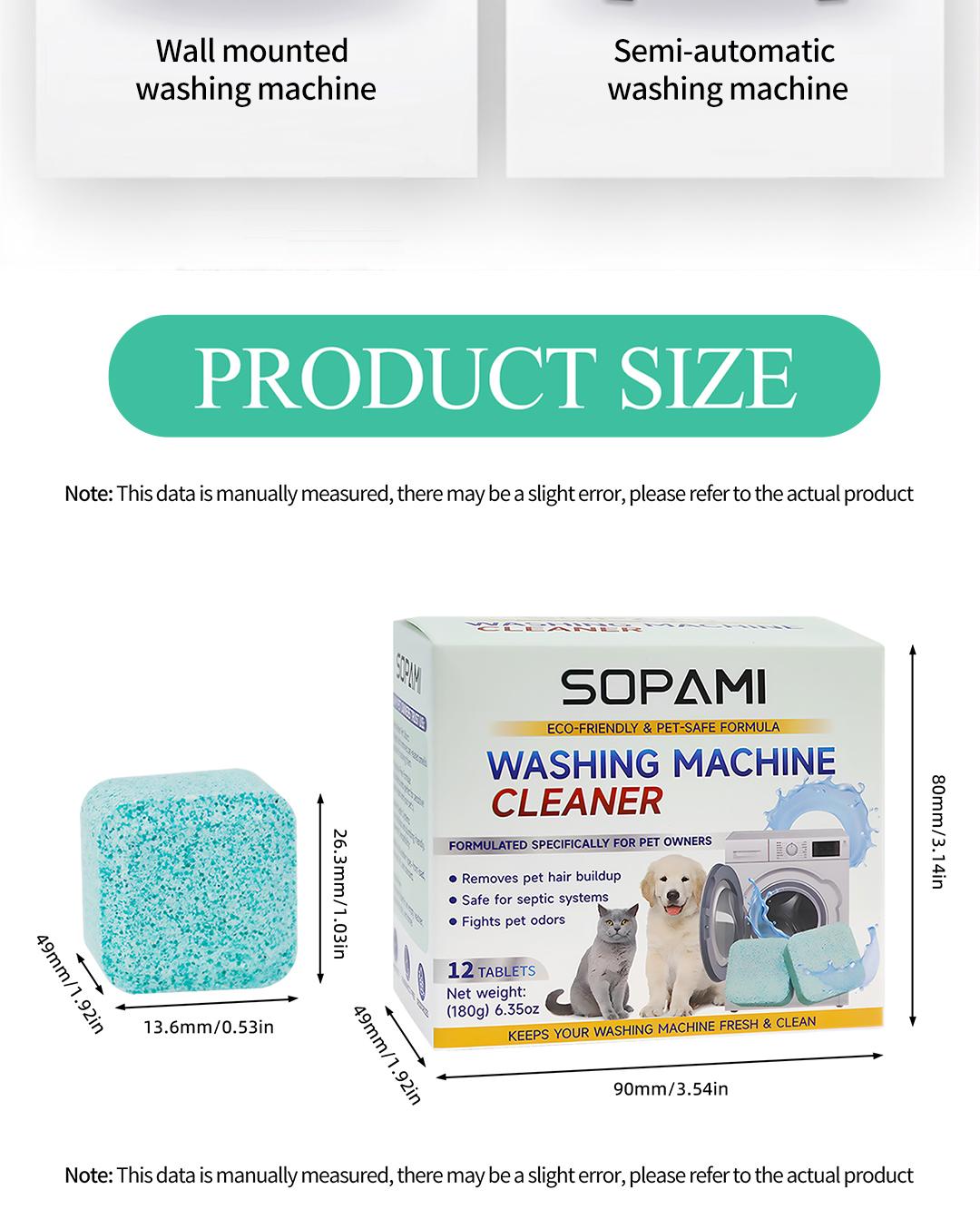 SOPAMI Washing Machine Cleaner Tablets 12 pack pet safe eco friendly cleaning tablets neutralizes pet related odors deep cleans grime keeps washing machine fresh easy to use