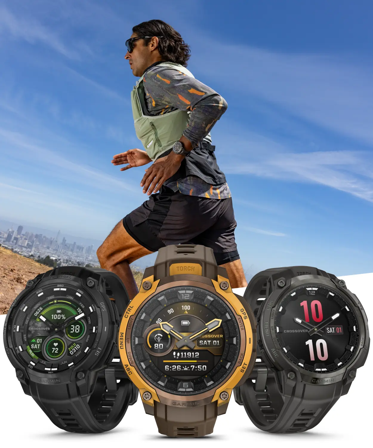 Garmin Instinct Crossover 1.2" AMOLED Sapphire Rugged Hybrid Digital GPS Smartwatch - Various Models (Incl. Tactical Edition), Analog Hands, Health & Wellness Monitoring, Android Compatible, Silicone Band, Water-Resistant, Bluetooth | Wearable4U Bundle, S