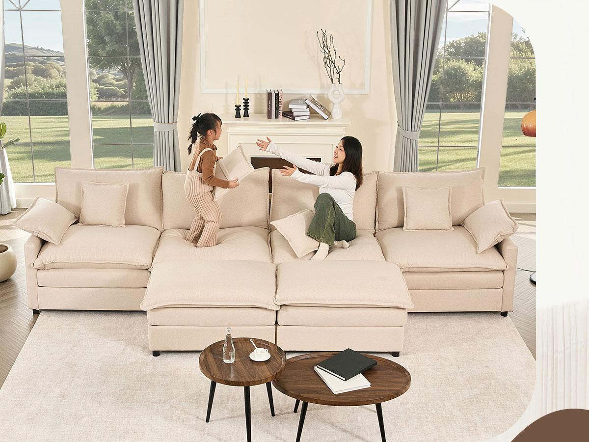 【3 Packages Shipping】GOSUHI 142.5" U-Shaped Modular Sectional Sofa - Comfy Cloud 4-Seater with Movable Ottoman, Deep Seat Chenille Couch for Living Room, Slate Color ,Comfort & Stylish Design