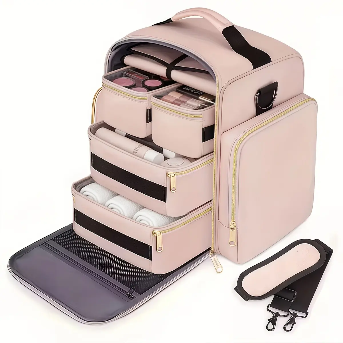 Makeup Bag with Detachable Boxes, 1 Count Large Capacity Cosmetic Storage Bag with Handle, Zipper Makeup Organizer Pouch for Travel, Travel Cosmetic Bags