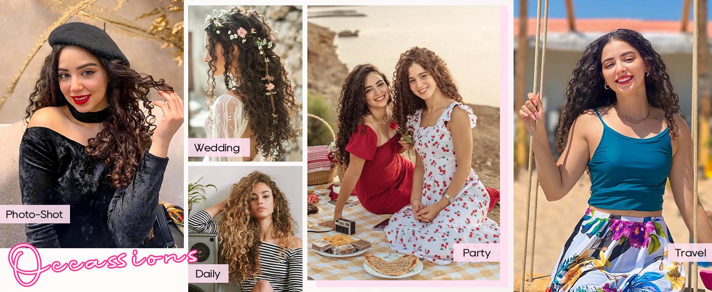 AISI HAIR 4PCS Clip-in Curly Hair Extensions, Natural Lace Weft, Tangle-Free Heat Resistant Fiber, Secure Fit for Women's Everyday & Special Occasions, Clip In Hair Extensions,summerwins