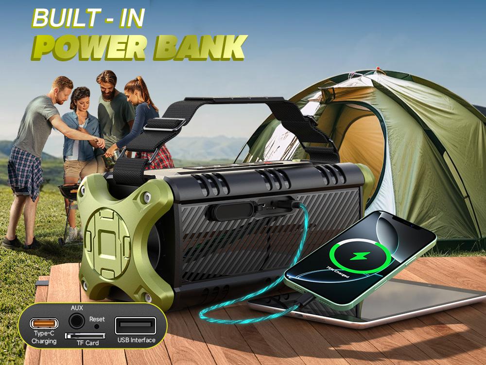 W-KING D8 Bluetooth Speaker 90W Peak Power 50W Deep Bass 2 Subwoofers IPX6 Waterproof EQ TF AUX NFC for Pool Party Travel Smart Audio Speaker Green